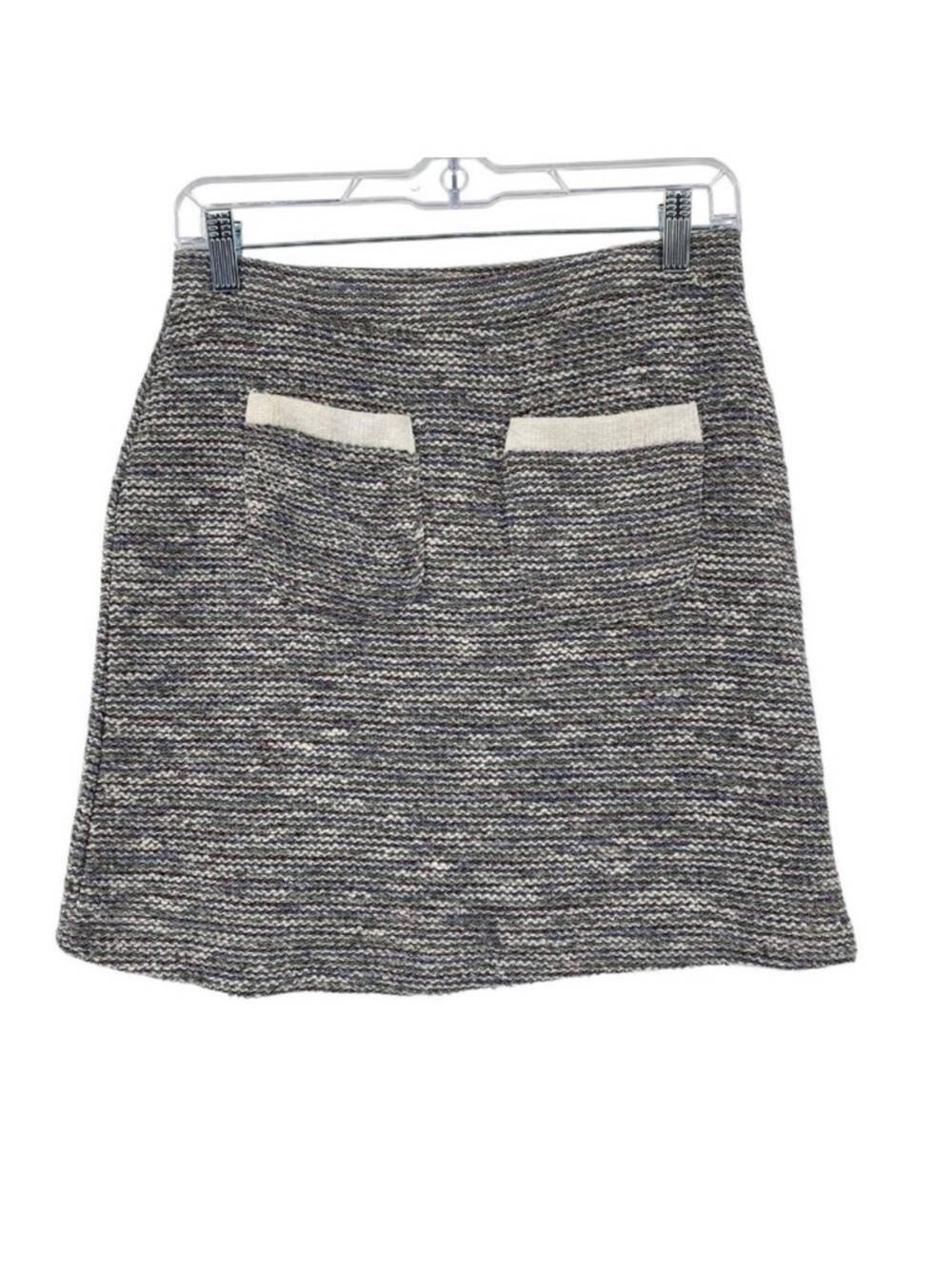 Zara Womens Size Small Gray Knit Jacquard Skirt Contrasting Pockets Preppy